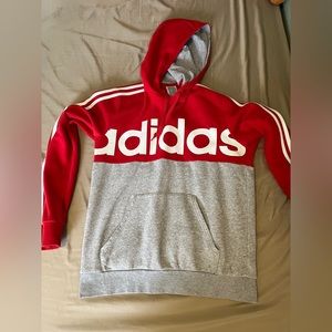 Adidas Red&Grey White Stripped Pull Over Hoodie